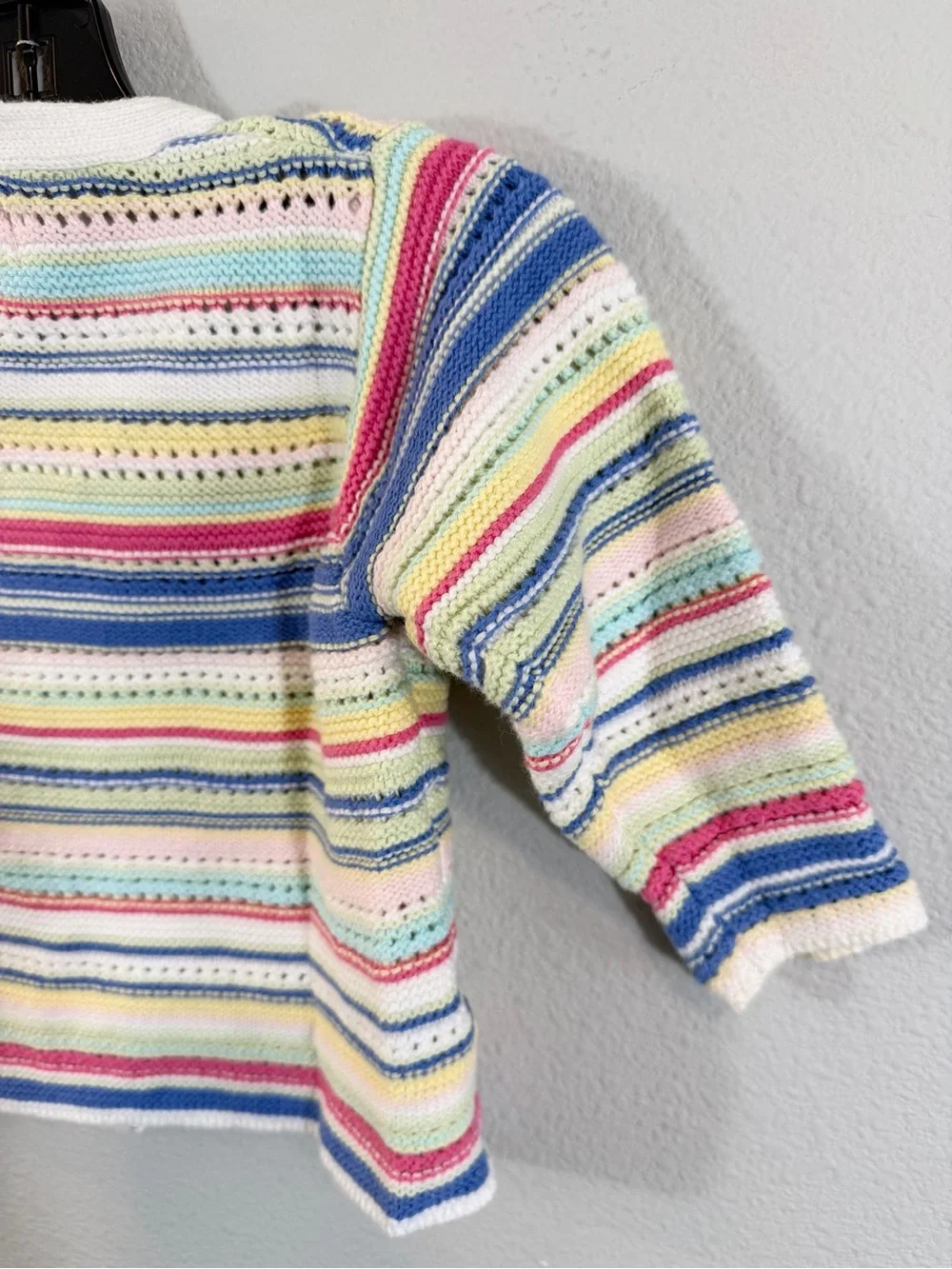 Vintage Baby GAP Crochet Knit Cardigan Sweater S/M 3-12 Months Cream Blue Stripe